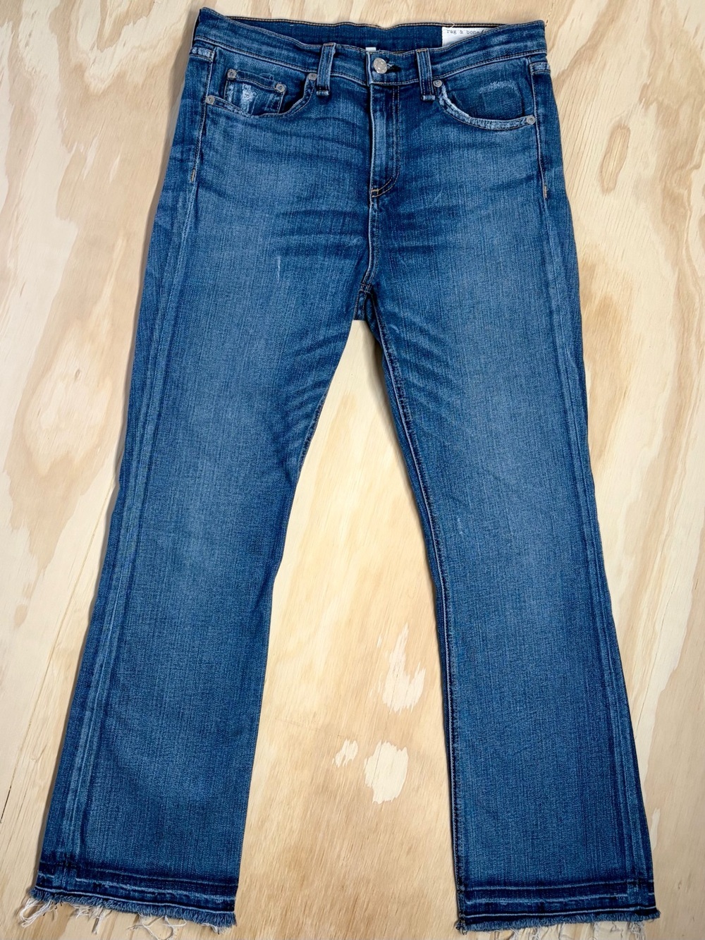 rag & bone Stark 10” Crop Flare Raw Hem Stretch Jeans 28 Stark Wash - Picture 2 of 14